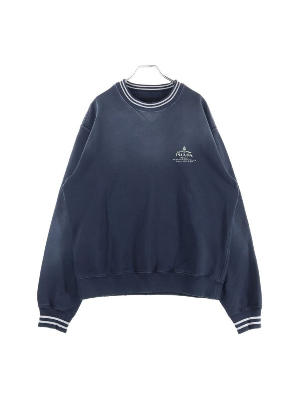 Prada Logo Print Vintage Kuru Neck Pullover Sweatshirt Navy